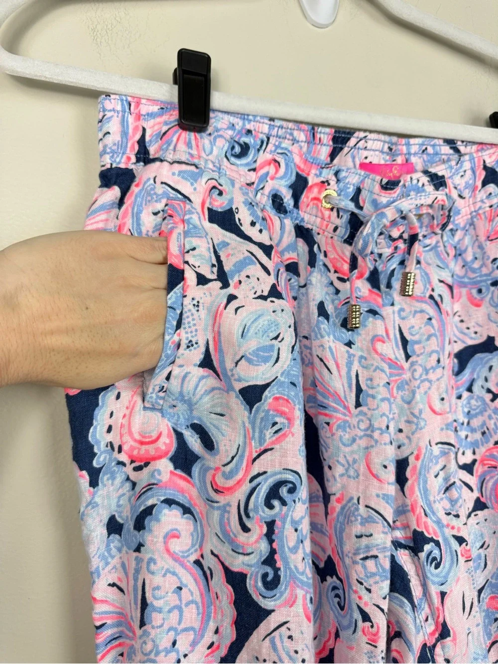 Lilly Pulitzer Aiden Linen Pant Medium High Tide Its for Shore Beach Preppy Pink